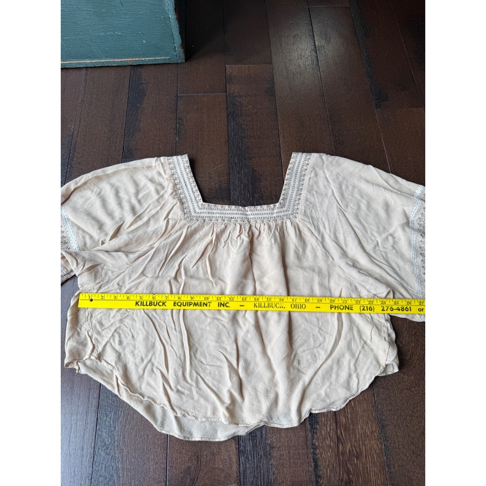 Hummingbird Tan Embroidered Square Neck Balloon Sleeve Peasant Blouse Size M - Picture 10 of 10
